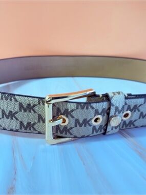 Michael Kors MK Logo Belt with Gold-Tone Buckle